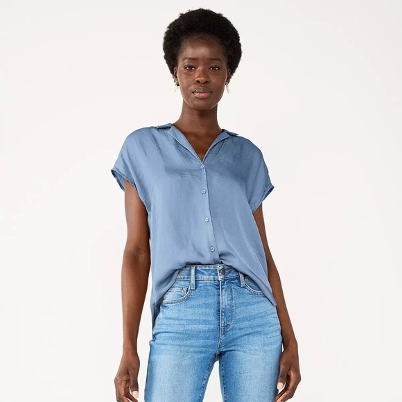Nine West Tops - NWT Nine West Short Sleeve Easy Lapel Collared Shirt Size 4X Kelly Lavendar